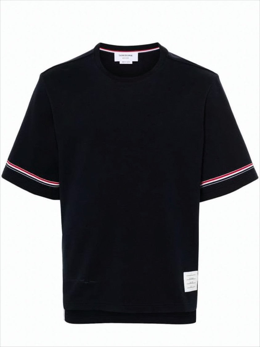 Thom Browne Relaxed Fit Short-Sleeve T-Shirt With Tricolor Accent And Patch