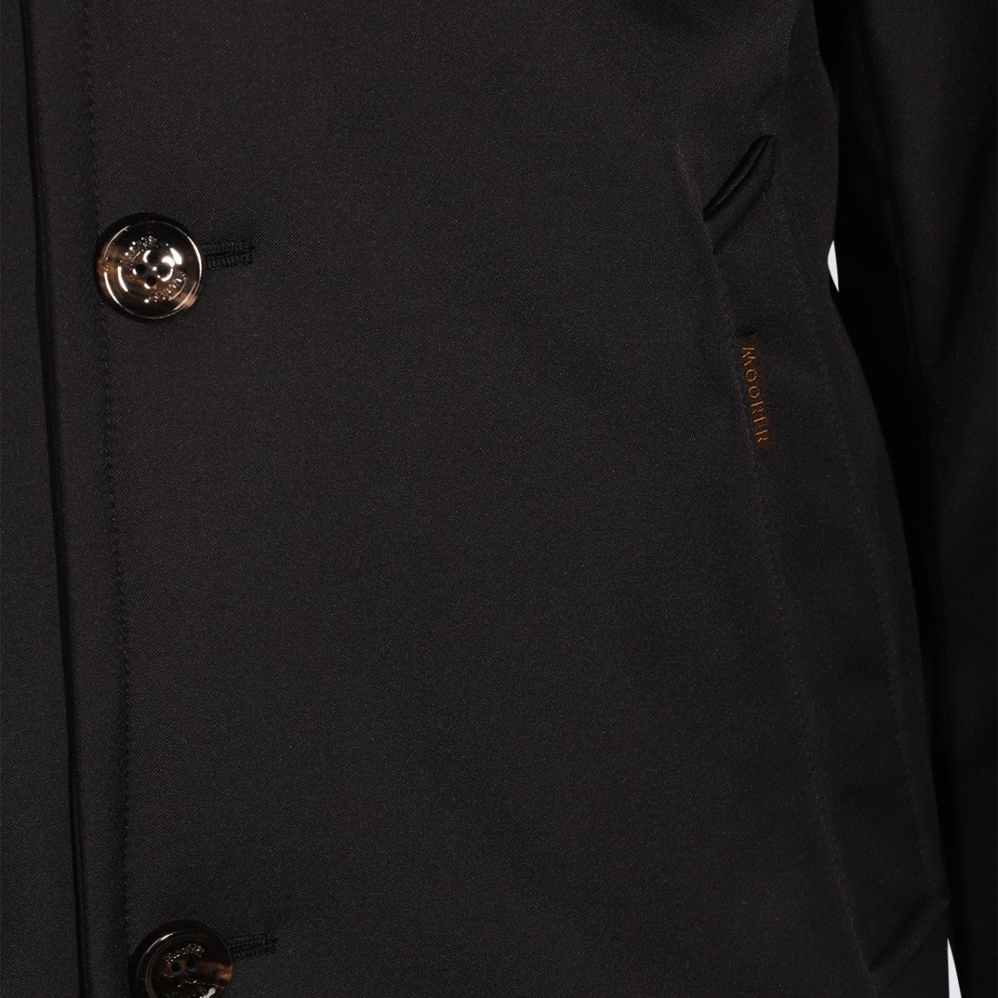 Moorer Tailored Black Minimalist Coat With High Collar And Button Closure
