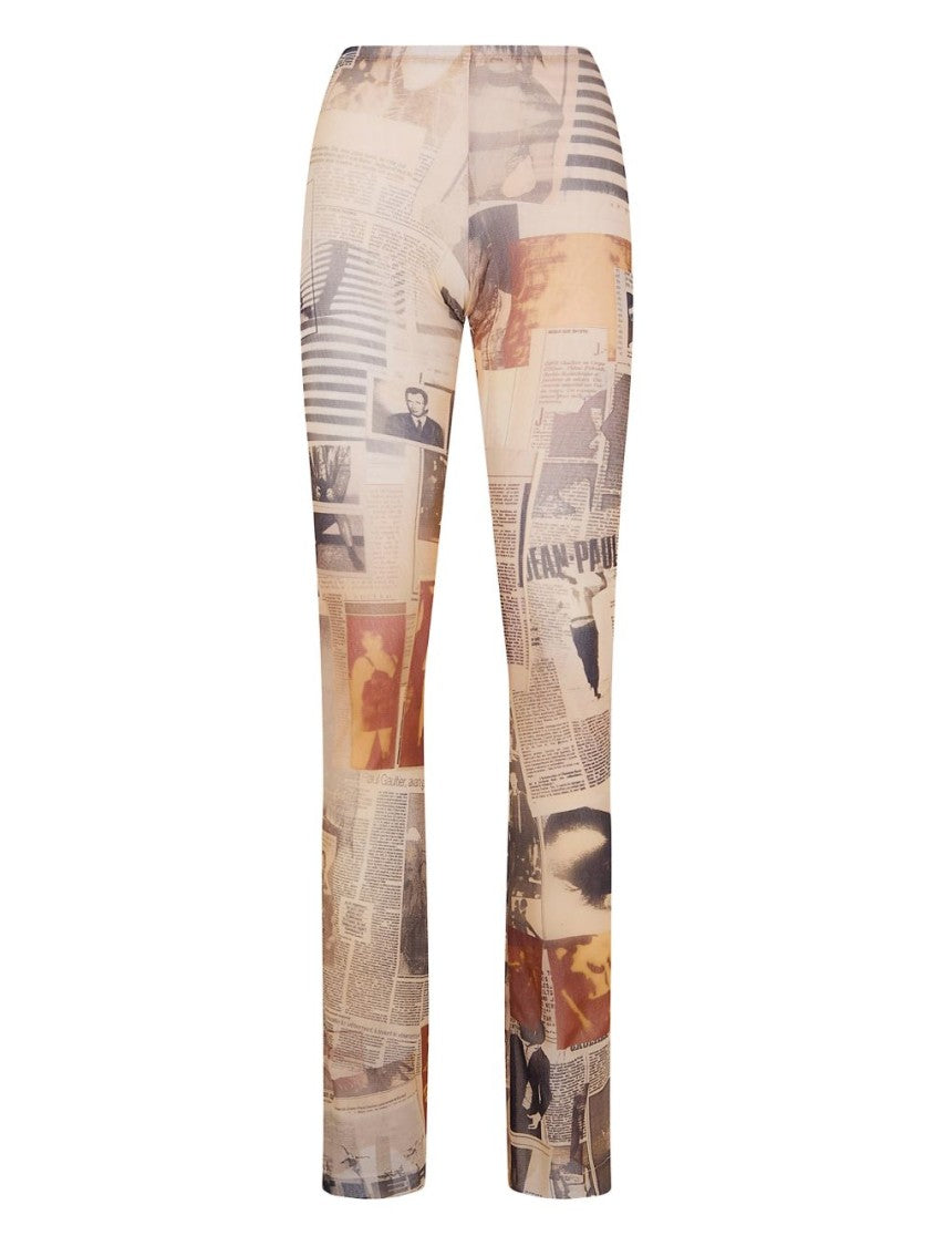 Jean Paul Gaultier Newspaper Print Silk-Nylon Trousers With Straight-Leg Silhouette