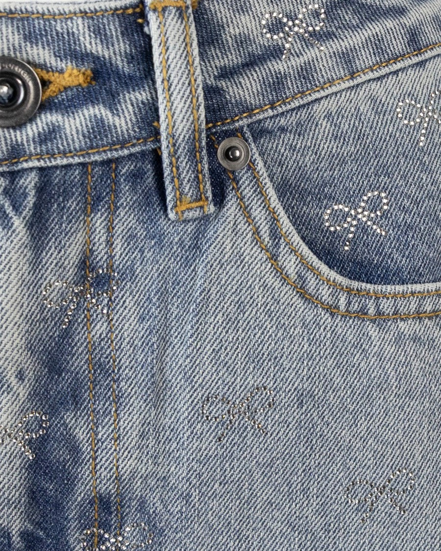 Self-Portrait Light Blue Jeans With Diamante Bow