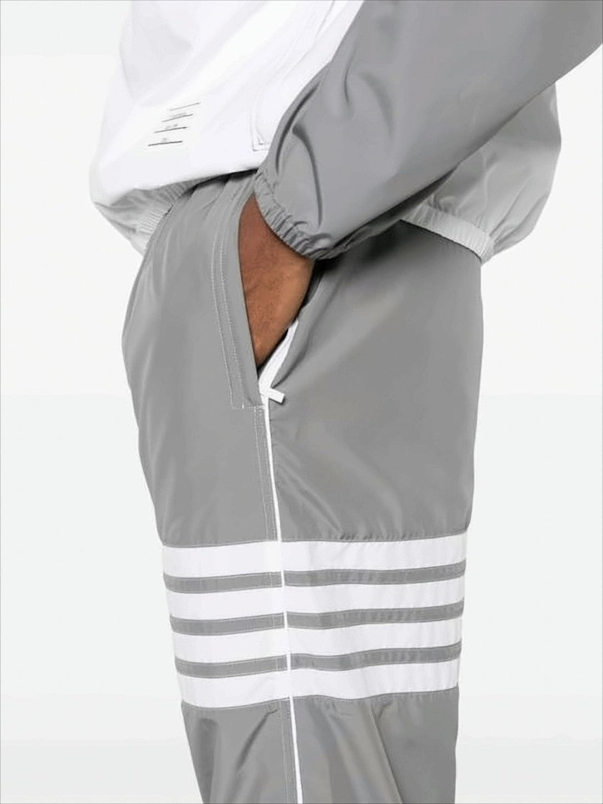 Thom Browne Grey Polyester Jogger Pants With Signature Stripes