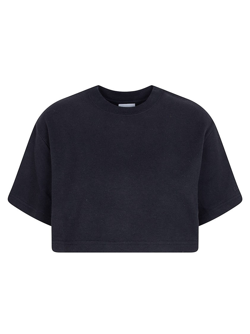 Balenciaga Cropped Black Interlock Jersey T-Shirt With Embroidered Logo