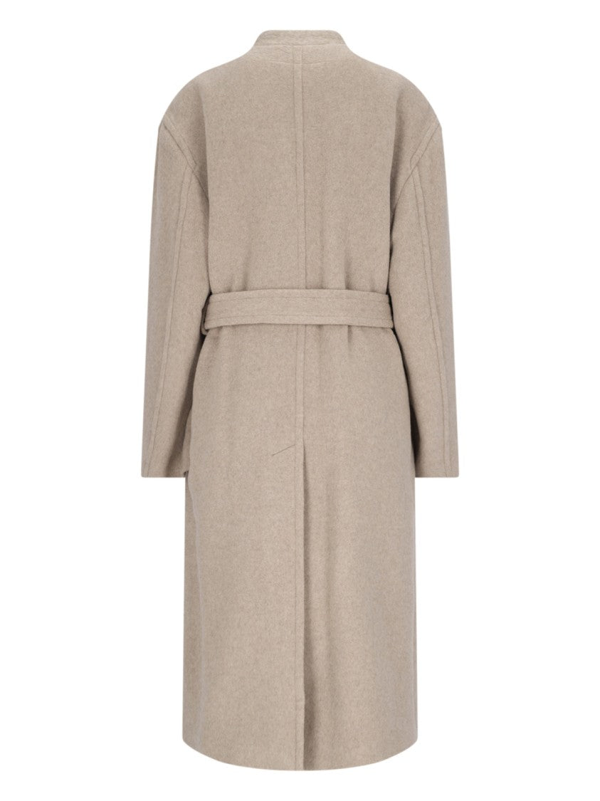 Mm6 By Maison Margiela Midi Coat With Belt – Beige