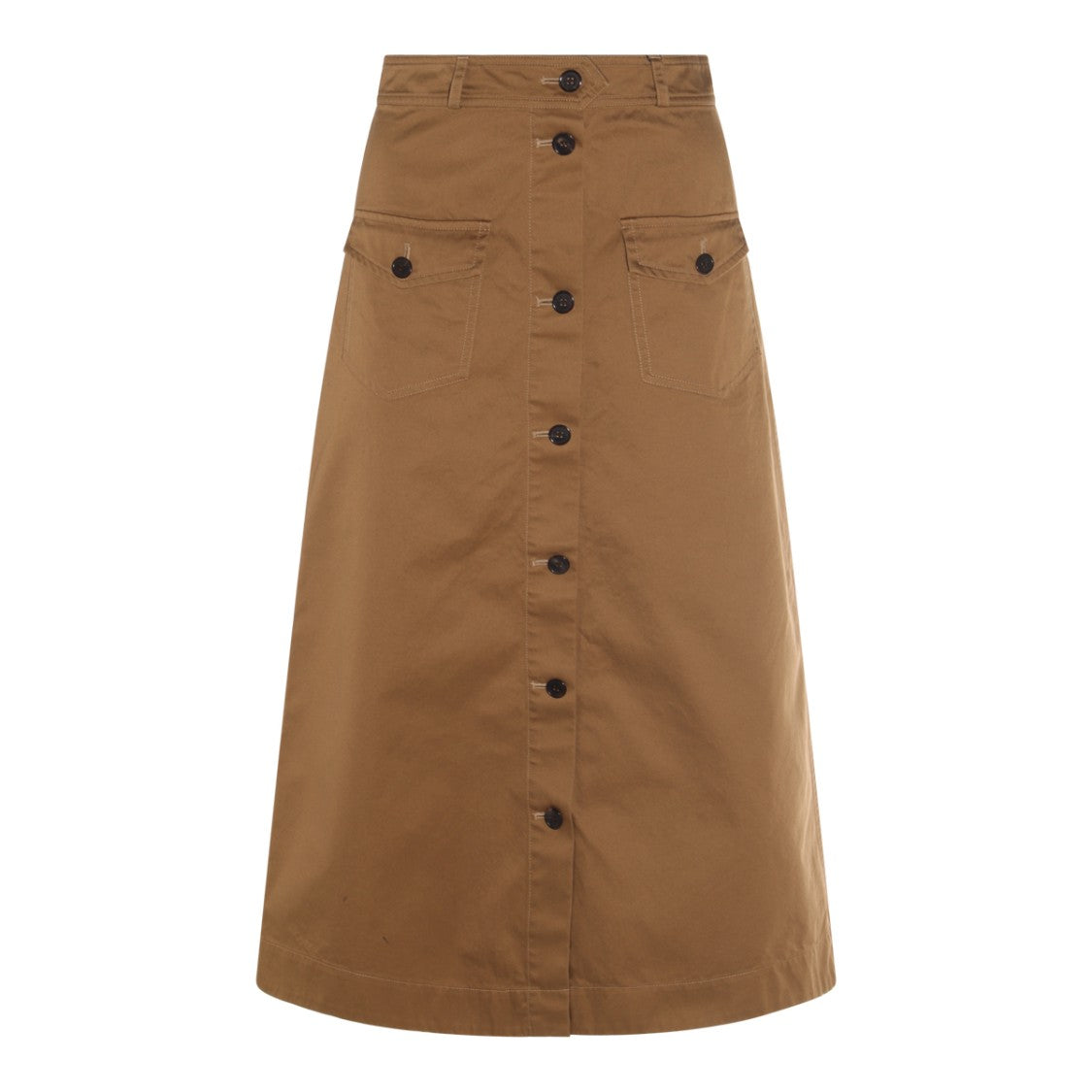 Saint Laurent Flared Midi Cotton Skirt With Front Button Detail