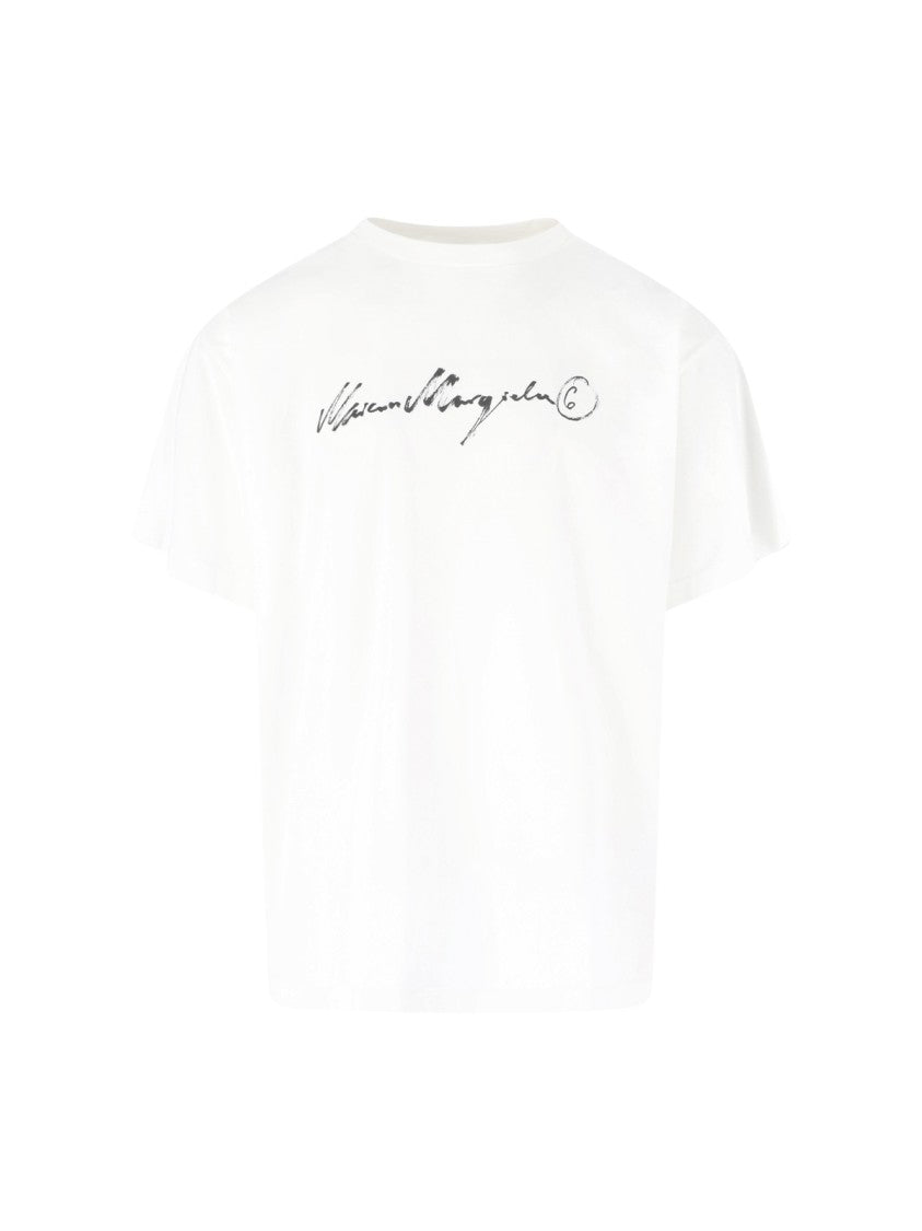 Mm6 By Maison Margiela White Loose-Fit Signature Printed T-Shirt