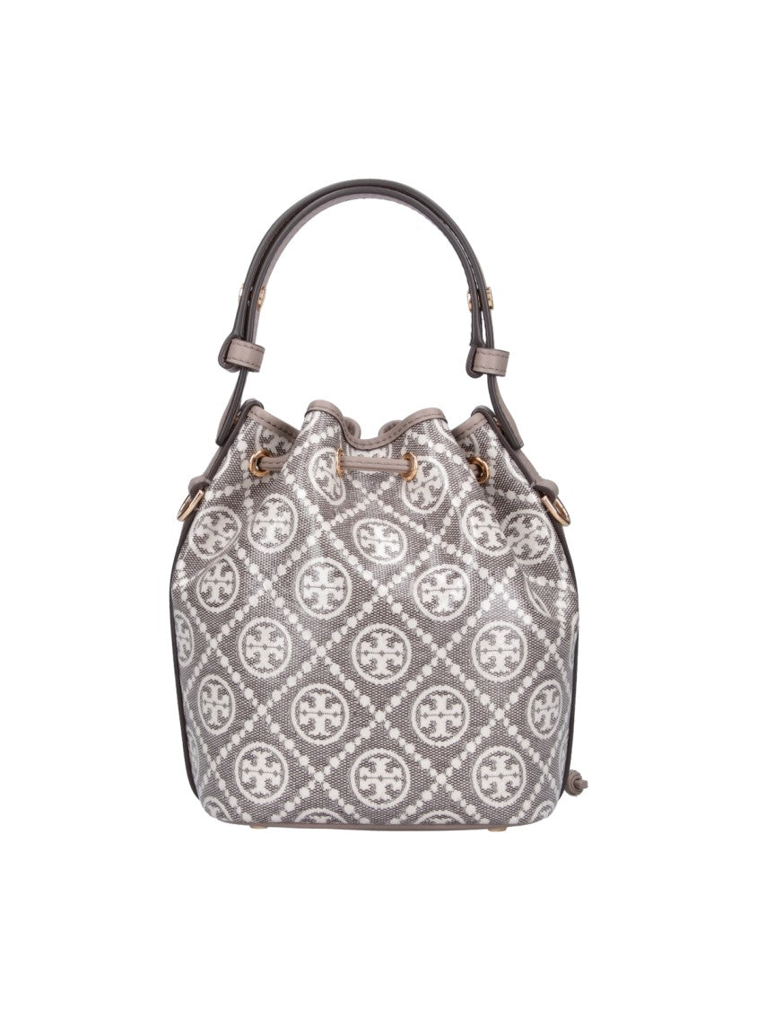 Tory Burch Grey T Monogram Cotton Canvas Bucket Bag