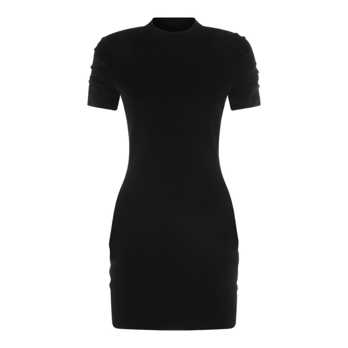 Alexander Wang Fitted Black Mini Dress With Ruched Sleeves And High Neckline