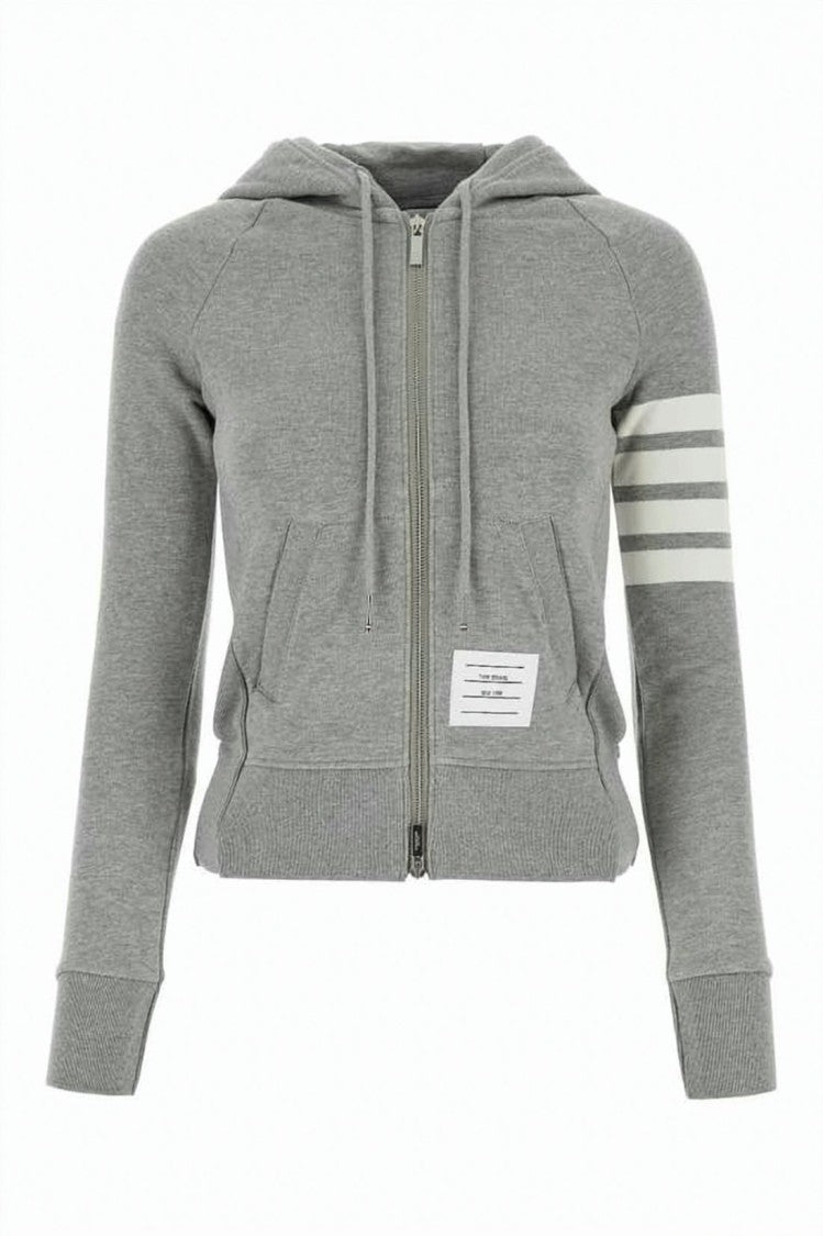 Thom Browne Engineered Jersey Knit Zip-Up Hoodie With Signature Stripes