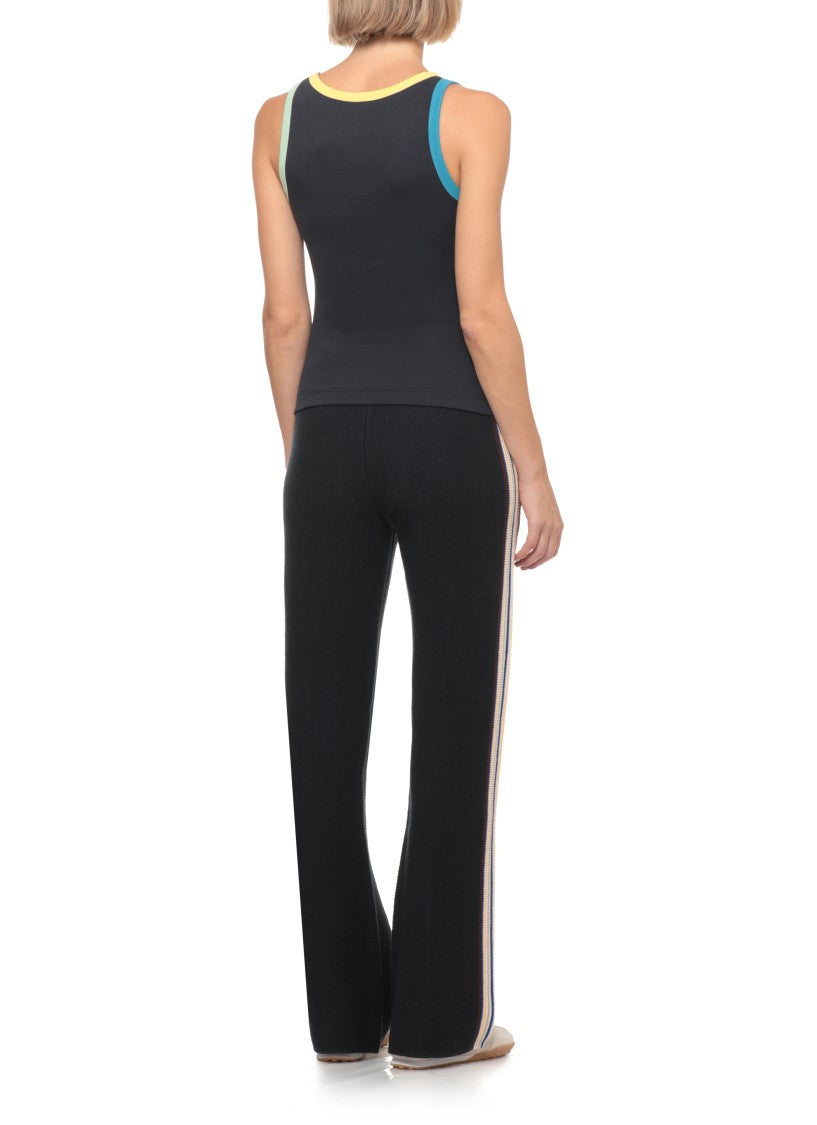 Casablanca Blue Ribbed Multicolor Trim Cotton Tank Top