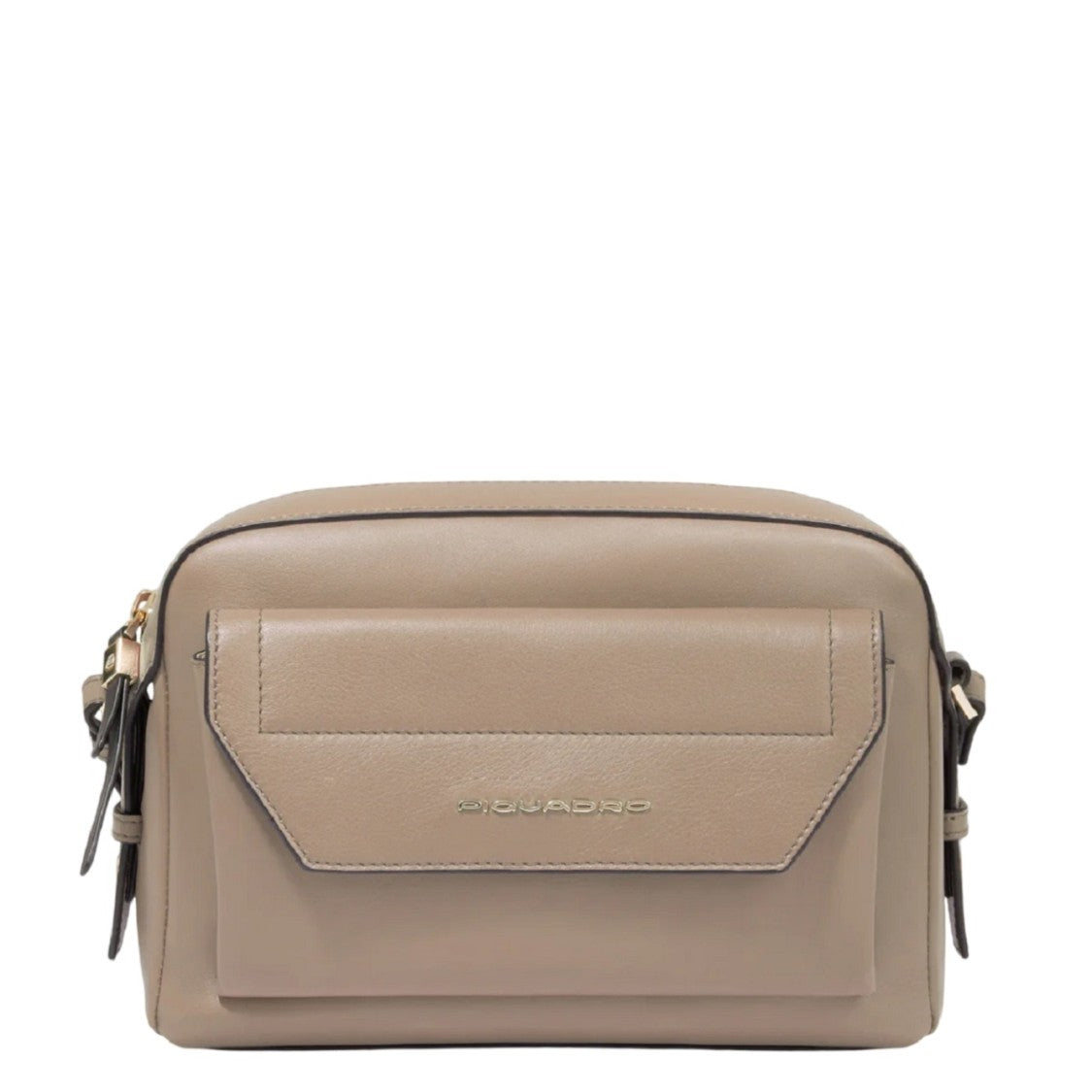 Piquadro Leather Shoulder Bag With Spacious Compartment And Stitched Strap