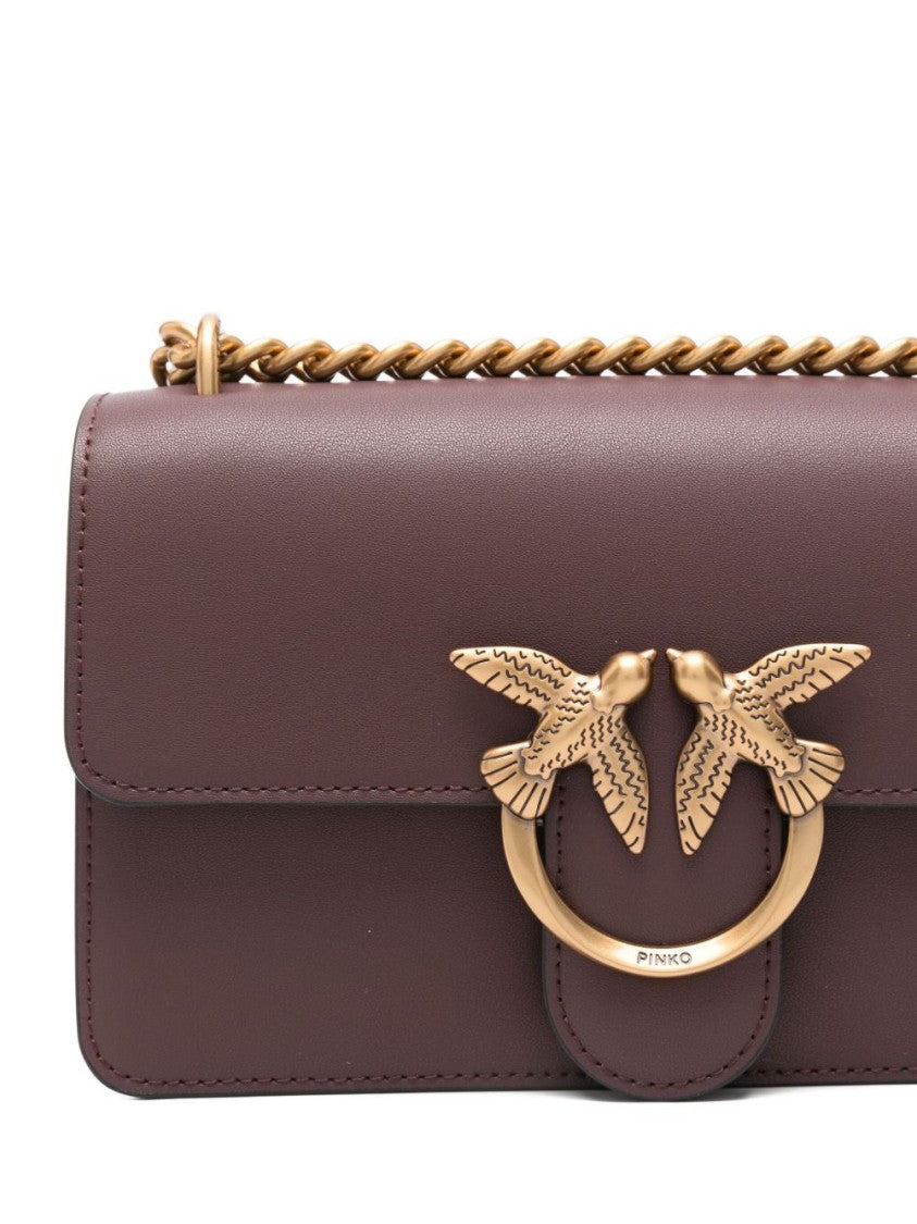 Pinko Structured Burgundy Shoulder Bag With Gold-Tone Clasp