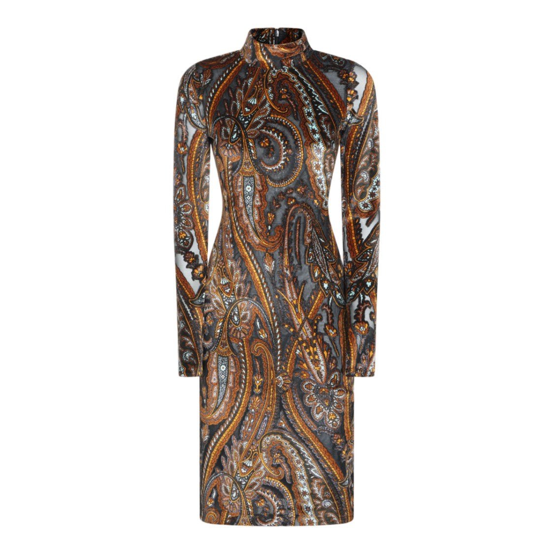 Etro Paisley Print Long-Sleeve Midi Dress