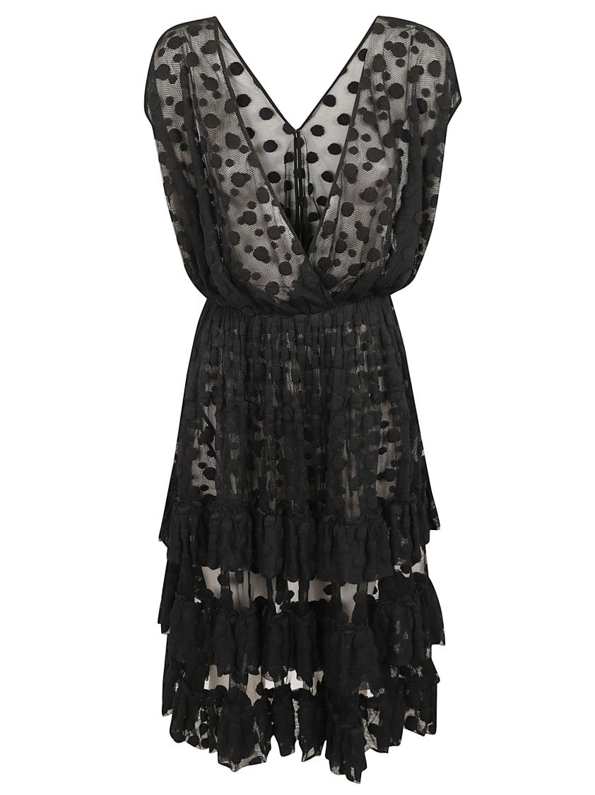 Dries Van Noten Midi Dress With Deep V-Neck And Layered Ruffles