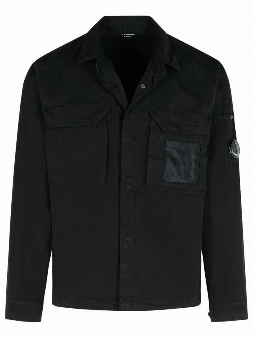 C.P. Company Button-Up Black Casual Jacket With Distinctive Logo Patch