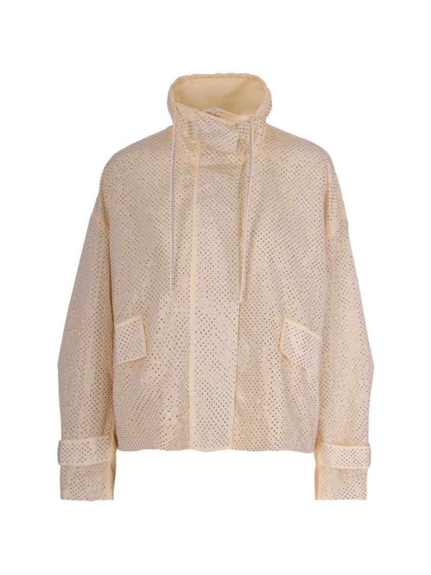 Pinko Beige Rhinestone Flap Jacket