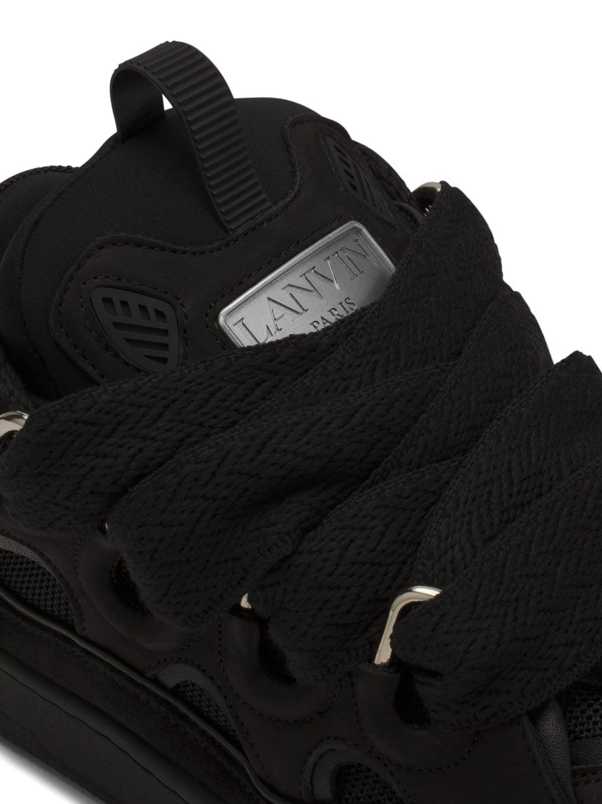 Lanvin Low-Top Black Sneakers With Textured Rubber Sole And Metallic Logo