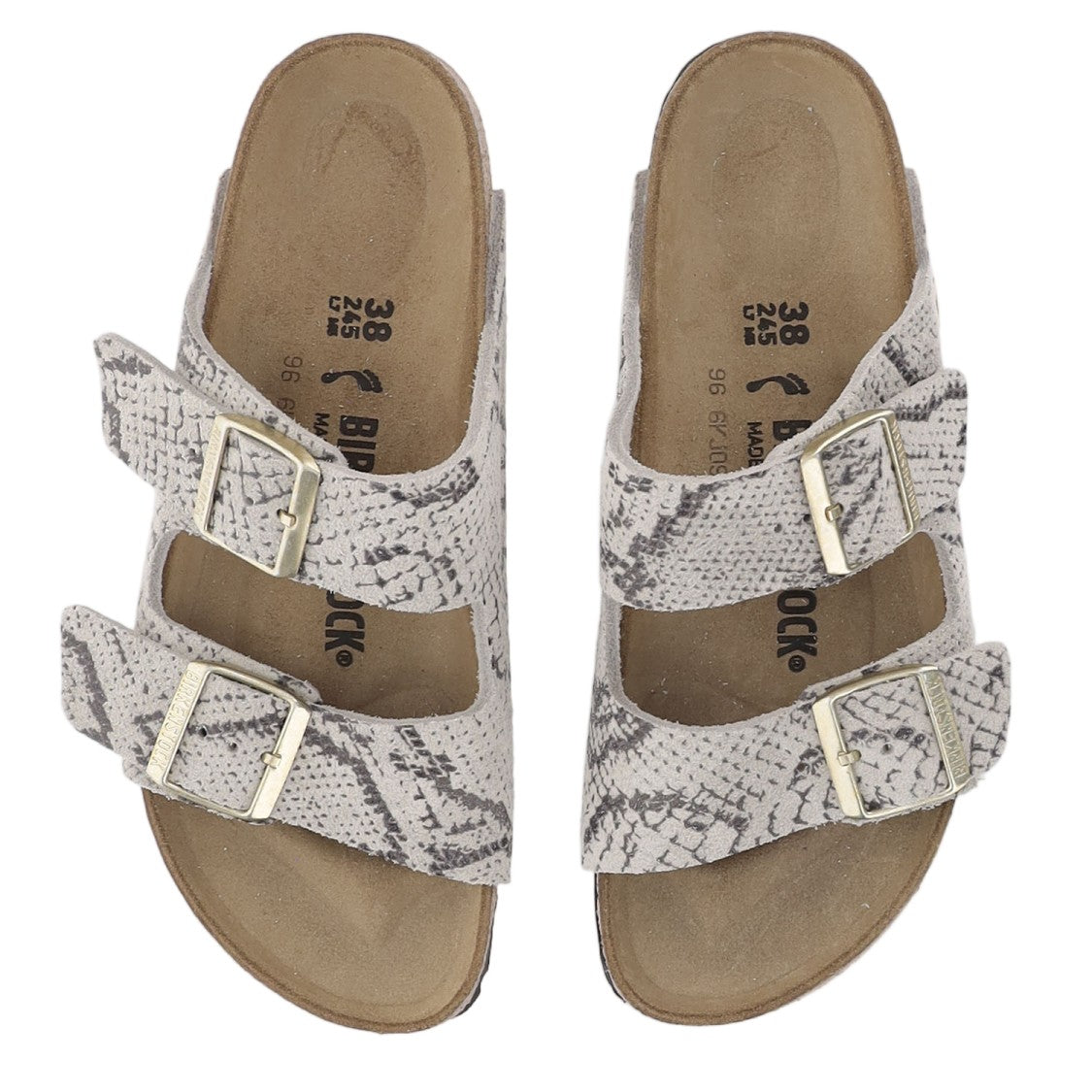 Birkenstock Suede Slip-On Sandals With Buckle Straps And Animal Print