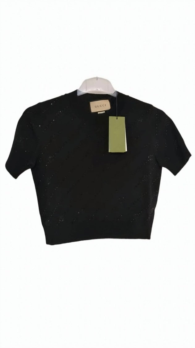 Gucci Textured Black Cashmere Cropped Sweater