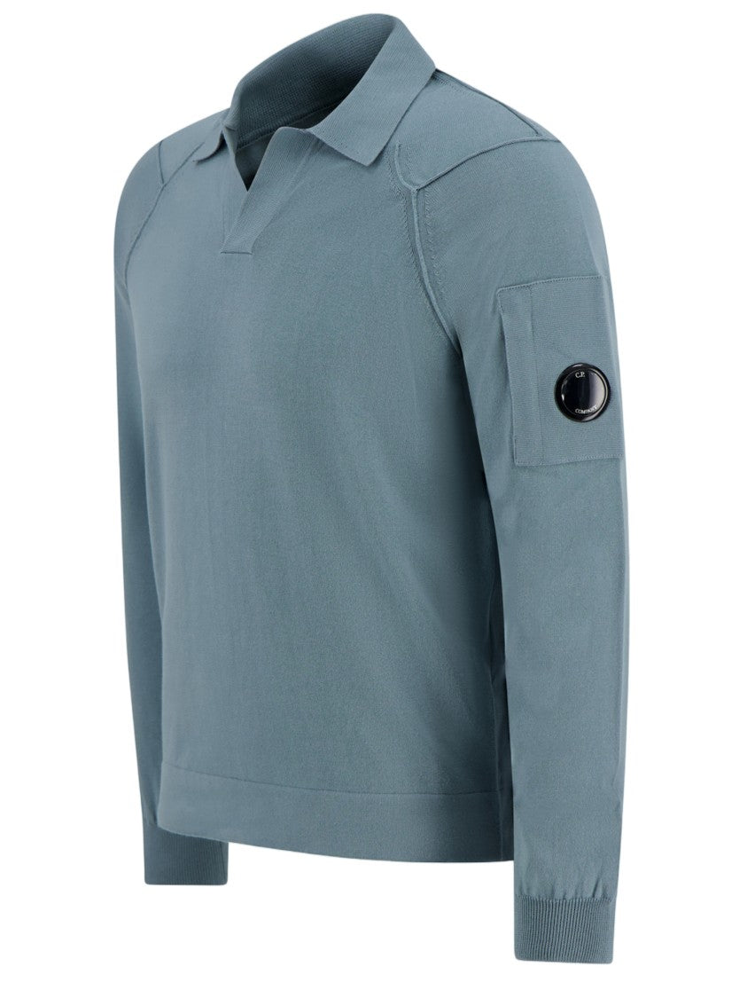 C.P. Company Light Blue Long-Sleeved Cotton Polo Shirt
