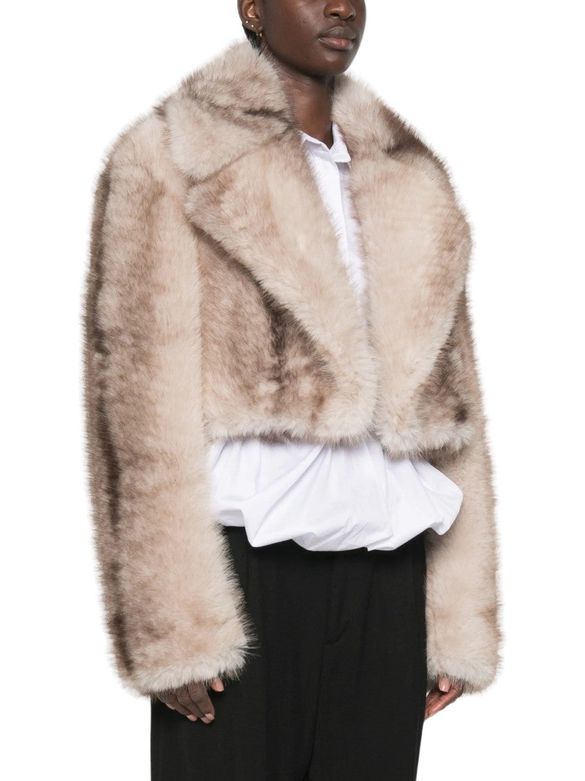 Sportmax Plush Faux Fur Pinstripe Cropped Jacket
