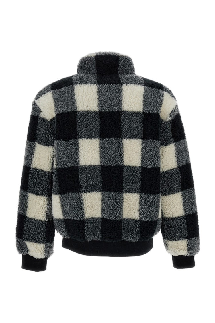 Givenchy Checked Fleece Bomber Jacket With Leather Details