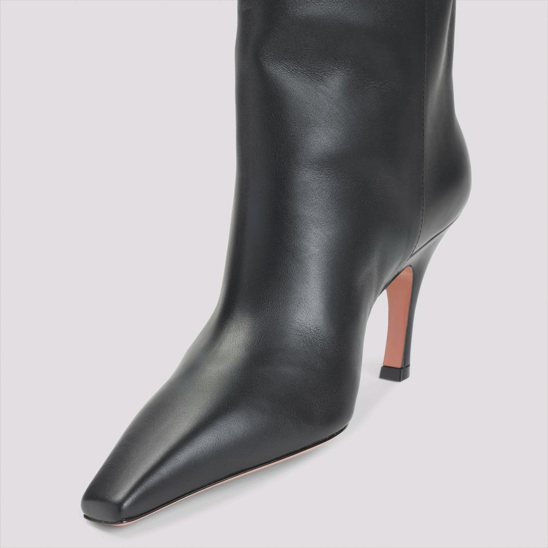 Amina Muaddi Mona 80 Black Leather Boots