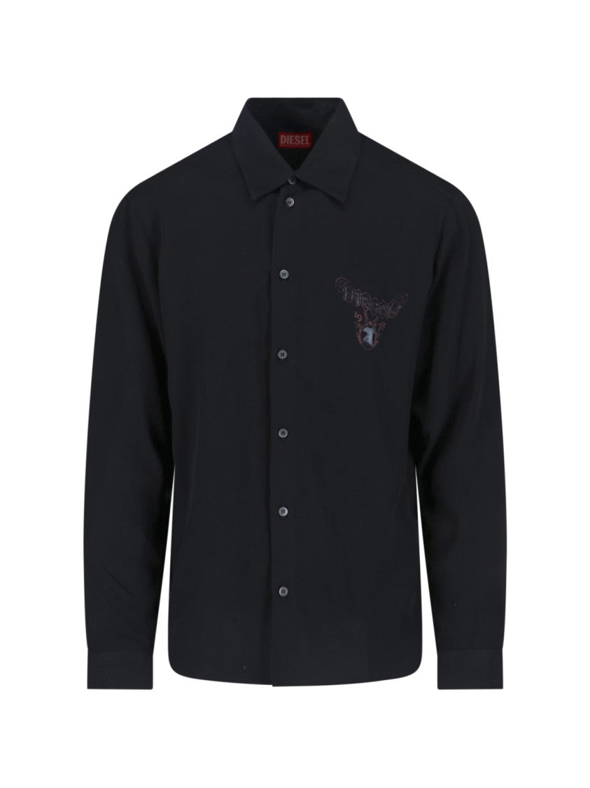 Diesel Black Viscose Long Sleeve Shirt