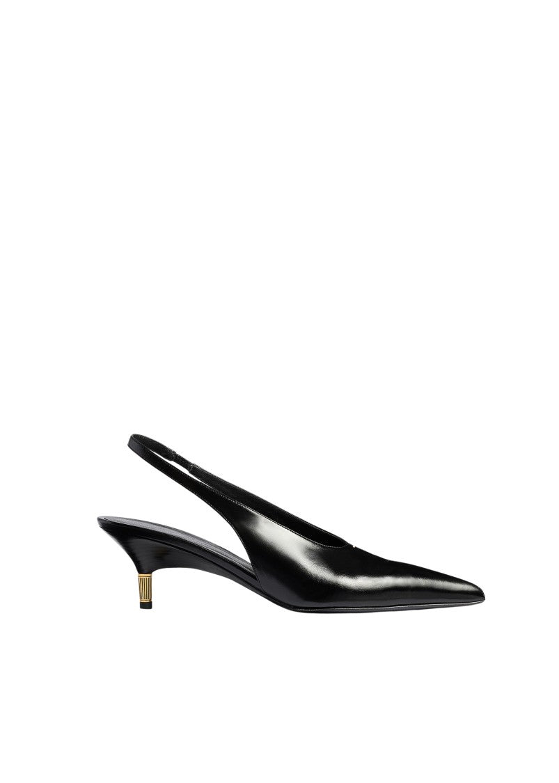 Khaite Black Glazed Calf Leather Wedge Pumps