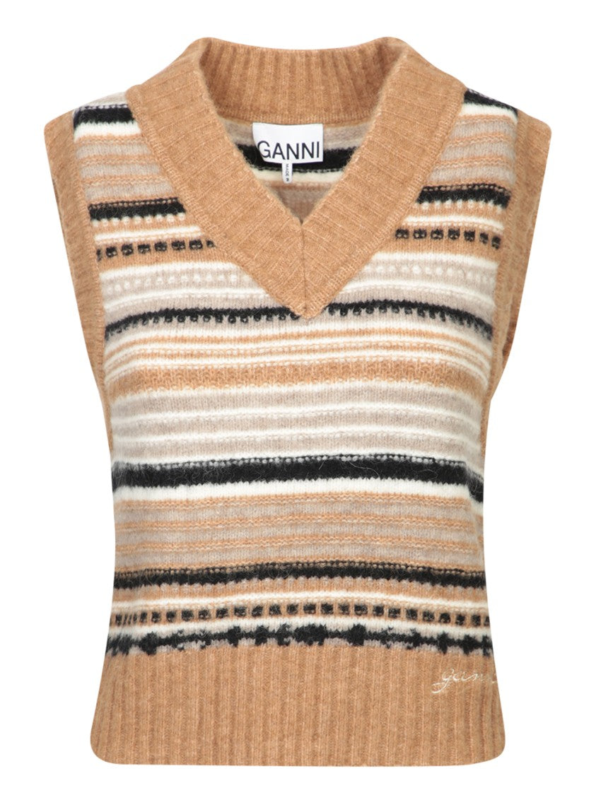 Ganni Beige Multi-Tonal Striped Vest