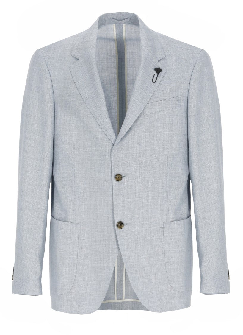 Lardini Light Blue Wool Single Breasted Blazer