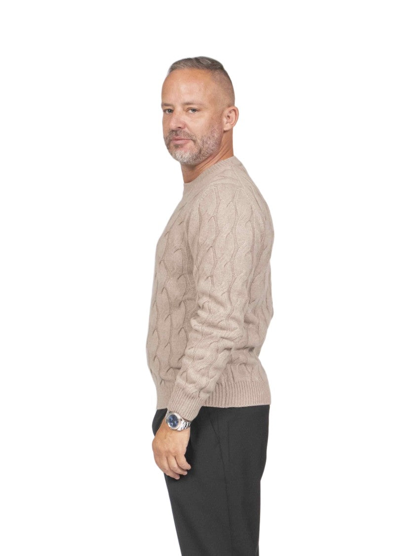 Mauro Ottaviani Treccia Cable Knit Crew Neck Wool Sweater