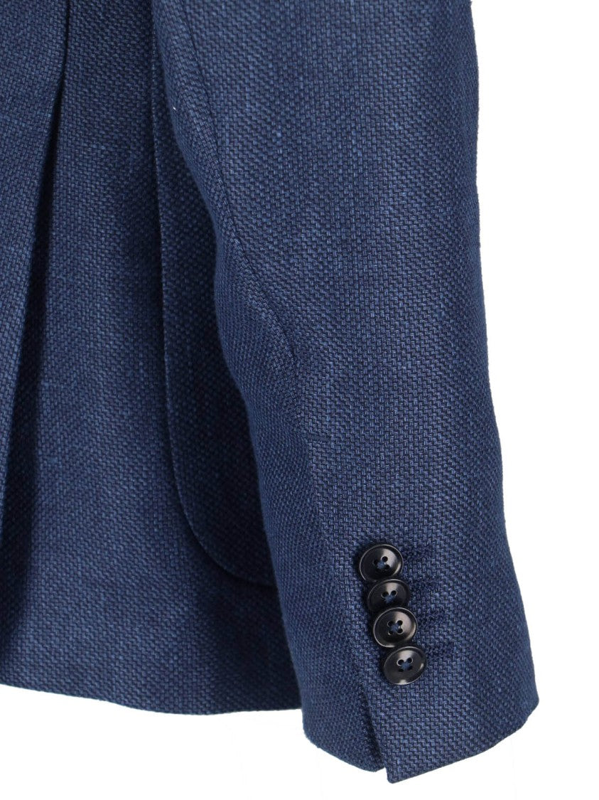 Zegna Blue Textured Wool-Linen Single-Breasted Blazer