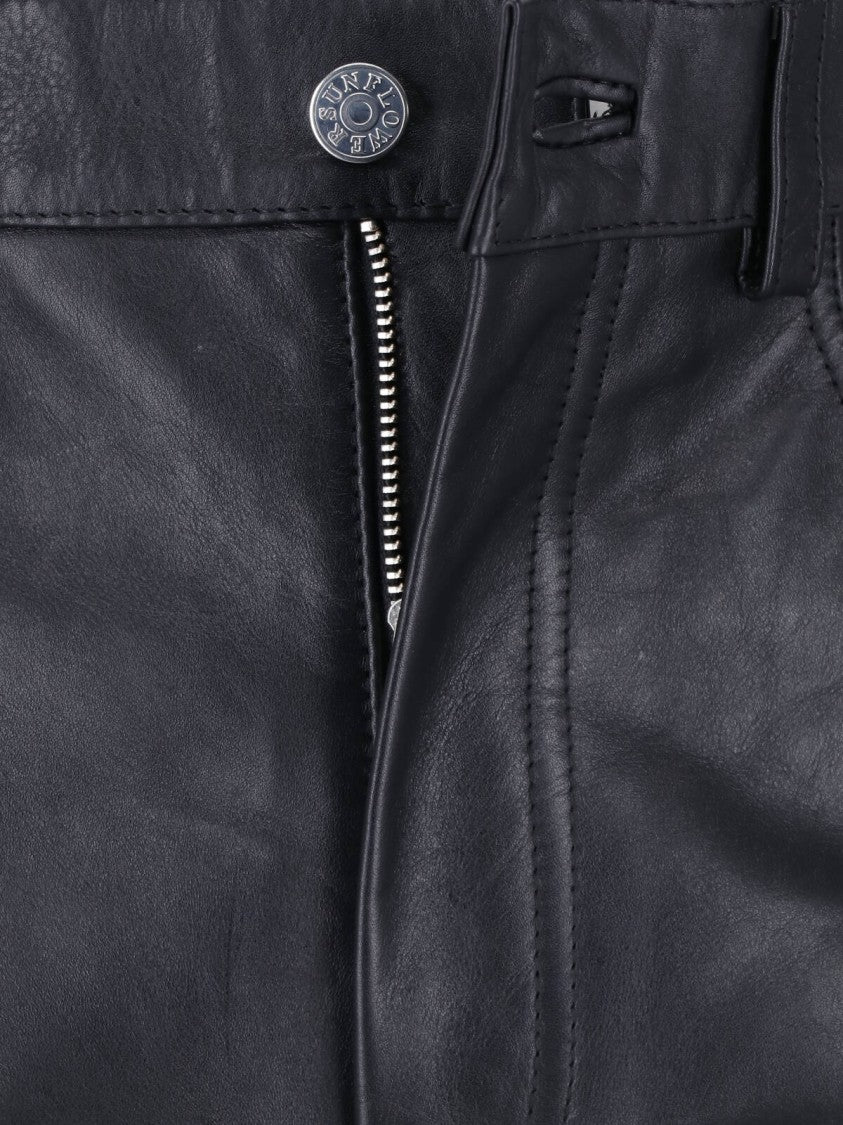 Sunflower Black Straight Twist Five-Pocket Leather Pants