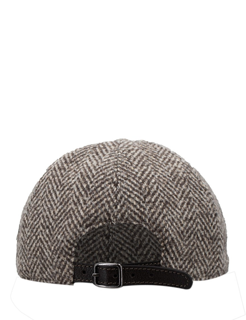 Brunello Cucinelli Herringbone Pattern Baseball Cap With Jewel-Embellished Visor