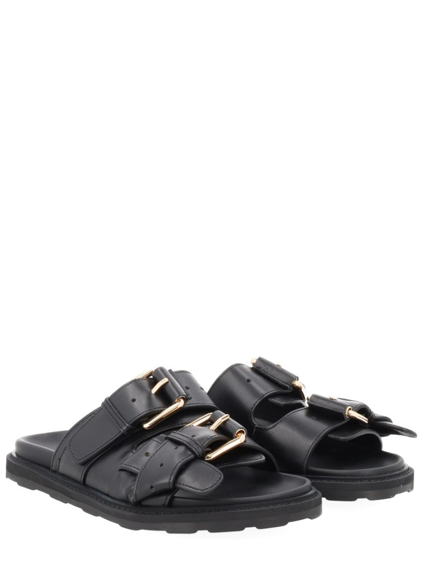Moschino Gold Tie-Me Buckles Calf Leather Sandals