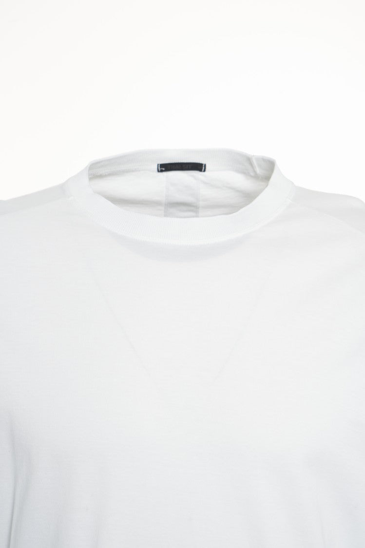 Transit Long-Sleeved White Cotton T-Shirt With V-Stitch Detail