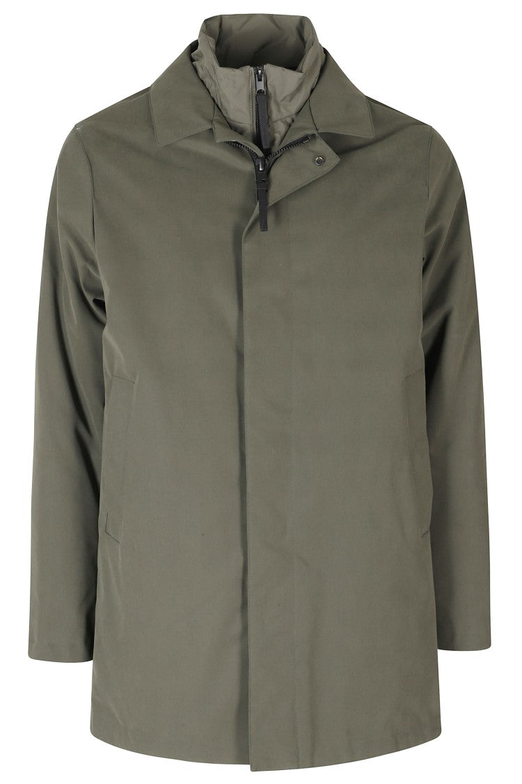People Of Shibuya Dark Green Coated Microfiber Bib Trench Coat