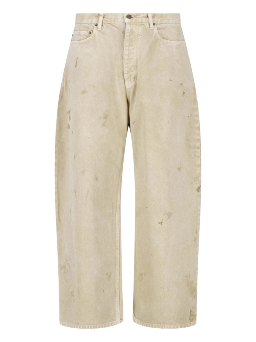 Balenciaga Beige Distressed Wide-Leg Jeans
