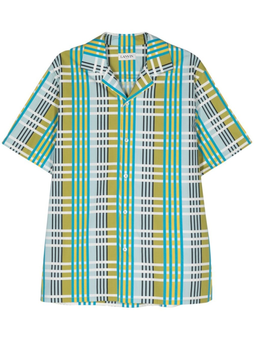 Lanvin Multicolor Check Pattern Cotton Camp Collar Shirt