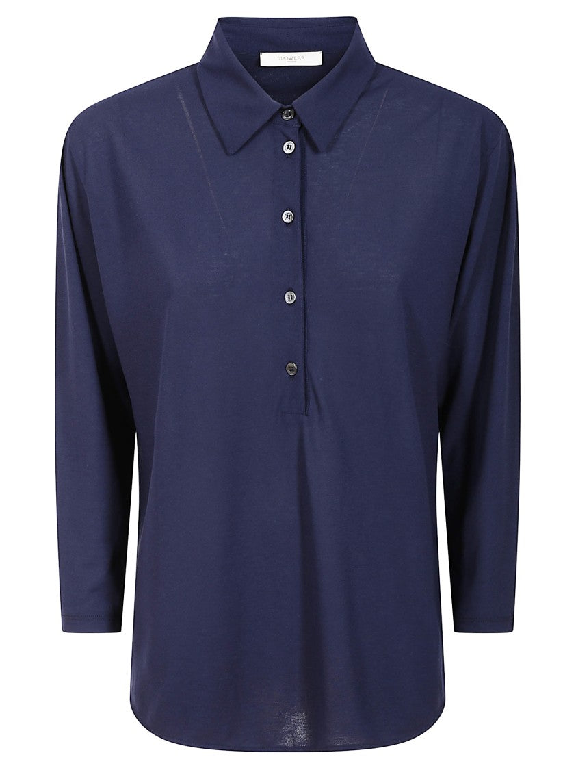 Zanone Indigo Blue Polo Shirt With Half-Length Button Placket