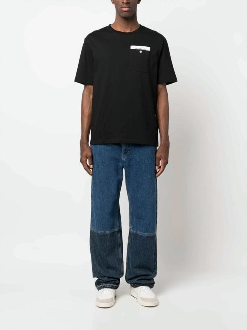Palm Angels Short-Sleeved Black T-Shirt With Chest Pocket And Trim