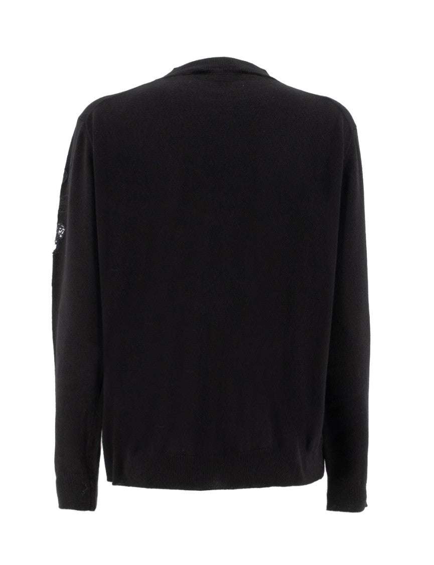Ermanno Scervino Black Crewneck Ribbed Sweater