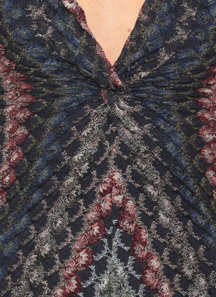 Missoni Blue V-Neck Draped Lurex Viscose Dress