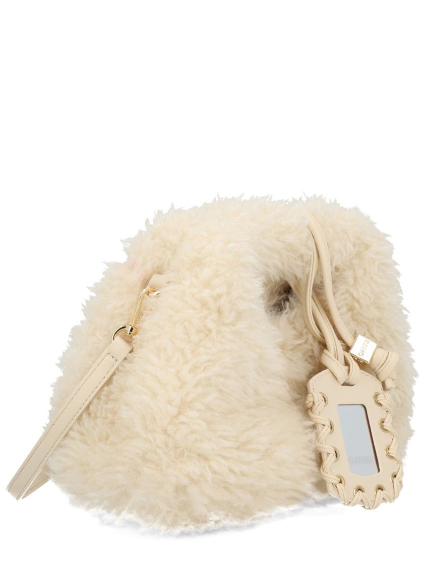 Ganni Off-White Recycled Polyester Plush Hobo Bag