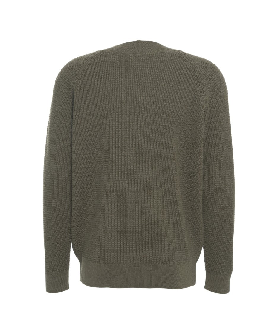 Closed Textured Knit V-Neck Sweater With Ribbed Hem