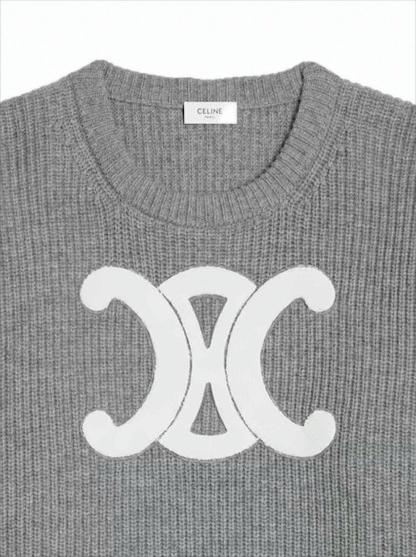 Celine Ribbed Knit Sweater With Center Logo Emblem