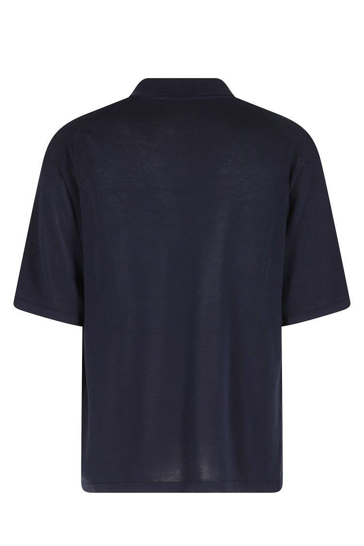 Roberto Collina Blue Short Sleeve Ribbed Trim Cotton Polo Shirt