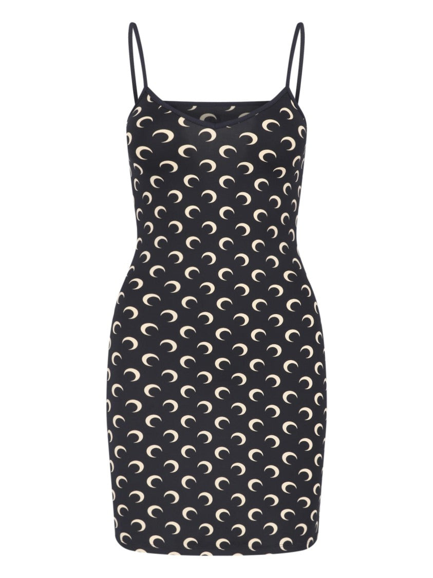 Marine Serre Black Moon Pattern Fitted Mini Dress
