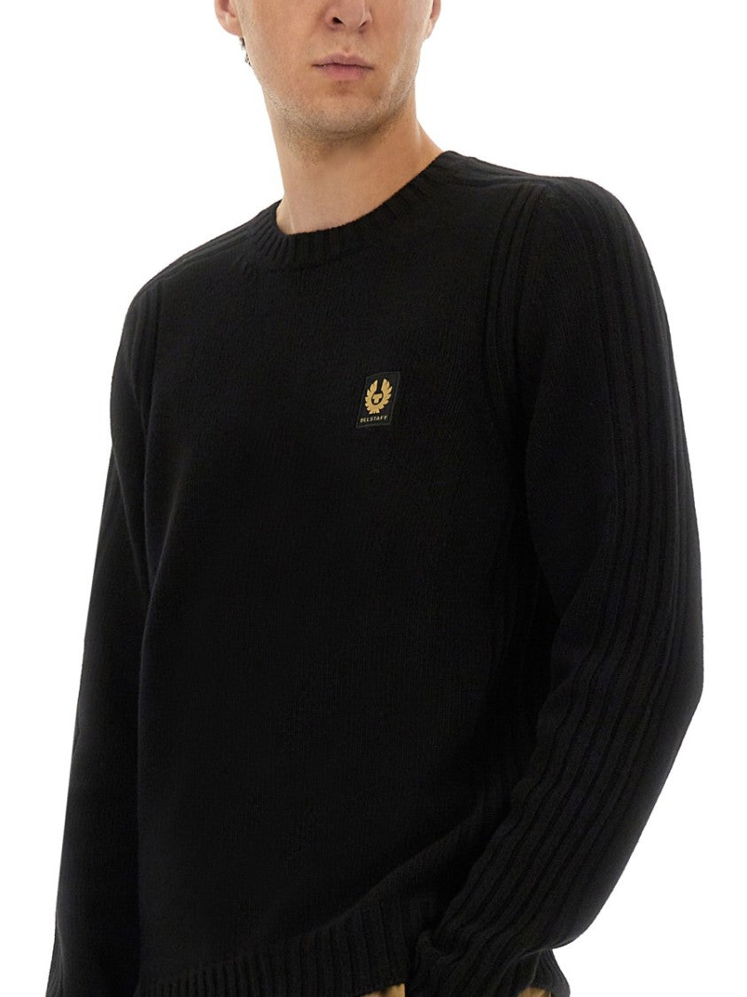 Belstaff Ribbed Merino Wool Sweater With Logo Patch