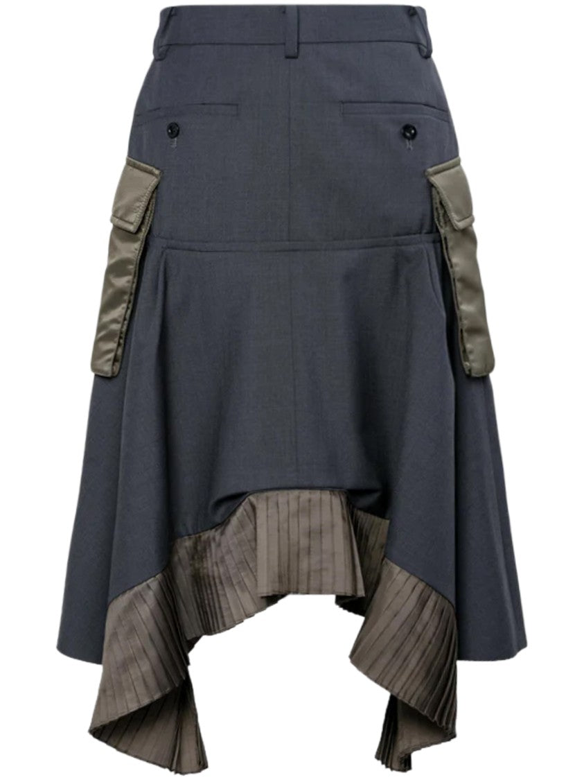 Sacai Asymmetrical Hem Midi Skirt With Pleated Detailing